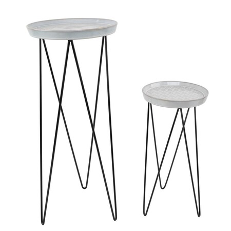 Flora Bunda 10 & 8 Mayan Ceramic on Metal Plant Stand, Set of 2 CT2013E2-IVORY